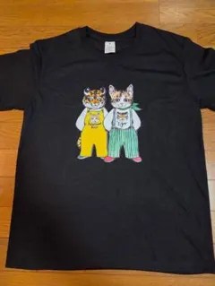 猫 トラ イラスト プリント Tシャツ ブラック 半袖　y2k パロディ