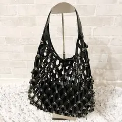 【訳あり新品】ZARA メッシュ スタッズ バッグ　ブラック　トートバッグのサムネイル
