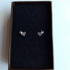 ★K14WG ハートと羽モチーフ ピンクストーンのピアス