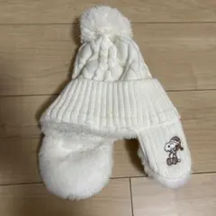 スヌーピー ケーブル編みニット帽 ホワイト