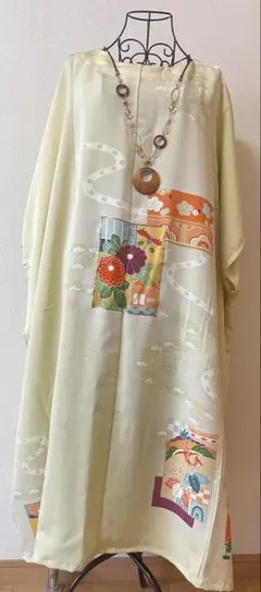 着物リメイク　冷んやりゆったりワンピース　ハンドメイド　化繊のサムネイル