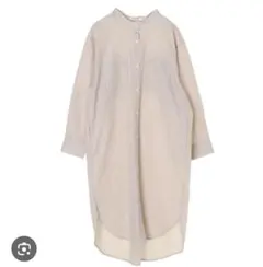 バンドカラー　ストライプシャツワンピ