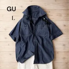 美品✨GU ジーユー デニムシャツ半袖 L 綿100% インディゴ ワークシャツ