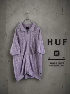 HUF 総柄透かし編み ハーフジップニット M パープル　ピンク　クロシェ風のサムネイル
