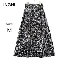 INGNI イング ドット柄 ロングスカート フレア 裏地付 黒 白 M