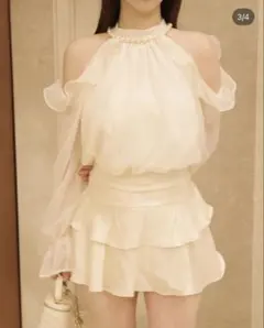 【最終値下げ】Ciel オープンショルダーシフォンブラウス　セットアップ