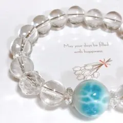 濃い色14.5mm大玉ラリマー水晶天然石ブレスレットパワーストーンブレスレット