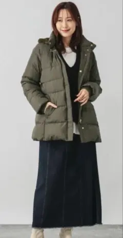 グローバルワーク　ウツクシルエット撥水ダウンコート　アウター　カーキ