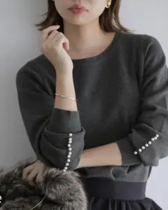 ラトータリテ　ウォッシャブルパールニットプルオーバー黒