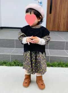 petit main 花柄ワンピース ベストセット 90cm