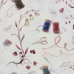 【ハギレ】acufactumプリント生地30cm×31cm「ハサミと糸と植物」