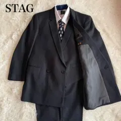 STAG ストライプ ダブルジャケット ビジネススーツ ブラック 黒 3ピース