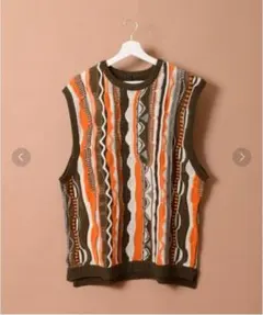ヴィンテージライク ジャガードストライプ 3Dニットベスト