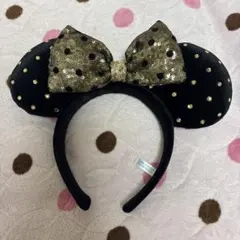 ミニーマウス カチューシャ 黒 金ドット ディズニー