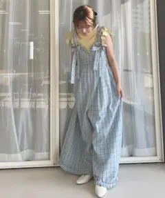 CAROLINA GLASER チェック柄 リボン フリル サロペット - メルカリ