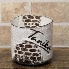 リメ缶　漆喰風レンガ造形　ホワイト&ブラウン　ステンシル　Taniku