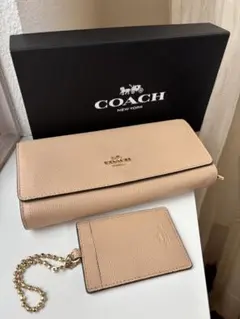 [used]COACH ベージュ 長財布 カードケース付き