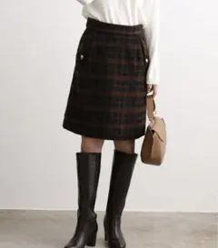 VIS チェックシャギーゴールド釦スカート ビス