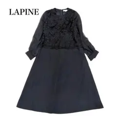 LAPINE礼服 ワンピーススーツ ブラック レース切替 袖シアー M 冠婚葬祭
