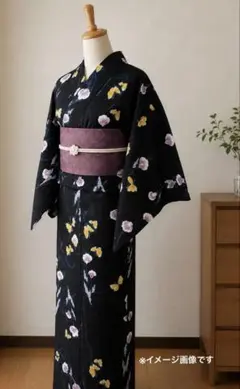 A 夏物 新古品 浴衣 山本寛斎 kansai 花模様 黒 綿 着物 K88 - メルカリ