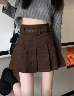 SHEIN プリーツAラインミニスカート、秋冬新作 茶色 S