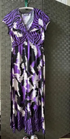 FIFILLES PARIS 半袖ワンピース パープル ゼブラ柄/シワ無し旅行服のサムネイル