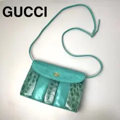 希少 GUCCI ショルダーバッグ ヴィンテージ GG クロコ型押 グリーン
