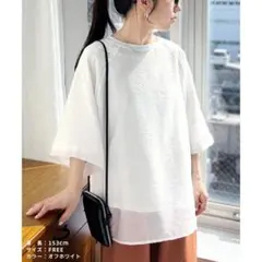 オーガンジー重ねラグラン半袖Tシャツのサムネイル