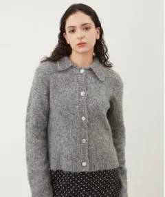 ミラオーウェン　ビジューボタンポロニットカーディガン