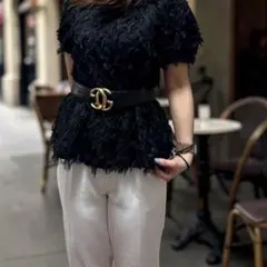 GUCCI グッチ ヴィンテージ GGバックル レザーベルト ブラック×ゴールド