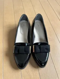 【美品】Sugar Sugar エナメル調 リボン ローファー ブラック