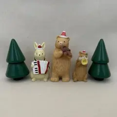 ナチュラルキッチン　クリスマスオブジェ　音楽隊クマ　ウサギ　リス　ツリーセット