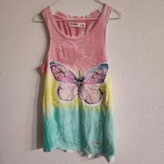 ○デグシアル バタフライ　タンクトップ 　150cm 半袖Tシャツ　スパンコールのサムネイル