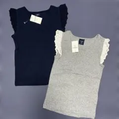 babygapノースリーブタンクトップフリル2枚セット 100ネイビーグレー
