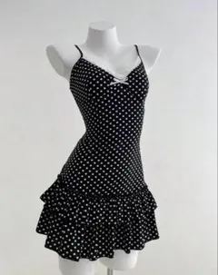 SHEIN Elamini ブラック ドット キャミワンピース