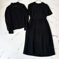 東京ソワール✨ブラックフォーマル　ワンピースセットアップ　プリーツ　花柄刺繍
