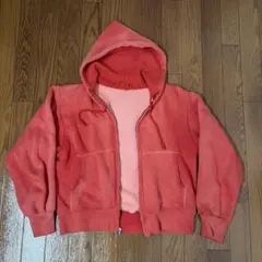 50s 60s ジップアップパーカー サーモンピンク サンフェード セパポケ