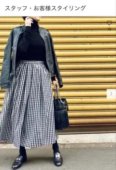 タックフレアミディスカート ギンガムチェック ブラック