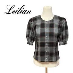 Leilian レリアン　ブラウス　トップス　グレー　チェック　半袖　9