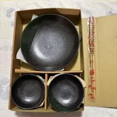 和風陶器皿セット 黒と緑 7枚セット