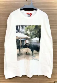 CUNE 長袖Tシャツ ホワイト ウサギ 写真プリント　水牛