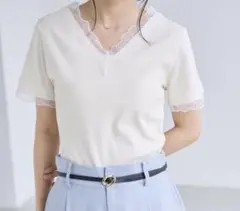 レーストリムVネックTシャツ　汗染み加工　VIS