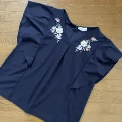 Rew de Rew 花柄刺繍 半袖ブラウス ネイビーのサムネイル