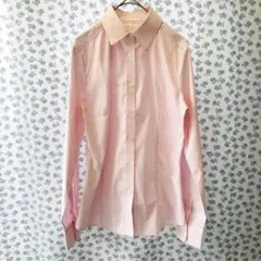 s*a様 UNIQLO長袖シャツM ピンクと白のストライプレギュラーカラー