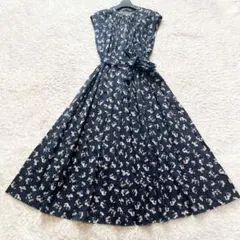 Curensology フラワープリントワンピース マキシ丈 花柄 ネイビー