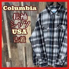 コロンビア グレー チェック メンズ M アメカジ シャツ 古着 90s 長袖