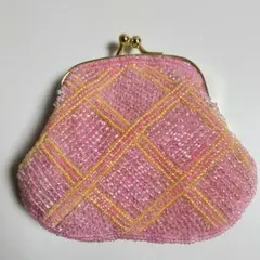 ハンドメイド　ビーズ装飾　がま口　コインケース　ピンク系
