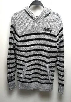 Norton ノートン ボーダーニット パーカー M グレー×ブラック メンズ