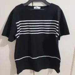 ikka ブラック ストライプ Tシャツ Mのサムネイル