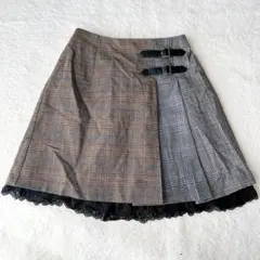 アクシーズファム ポエティック チェック切替 レース付 ベルト スカート M